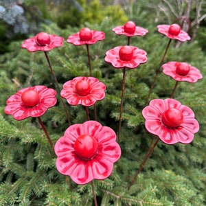 Juego de 10 flores de metal, estacas para jardín, decoración de jardín de metal, arte de jardín, decoración de exterior, arte de jardín, decoración para jardín, arte de exterior