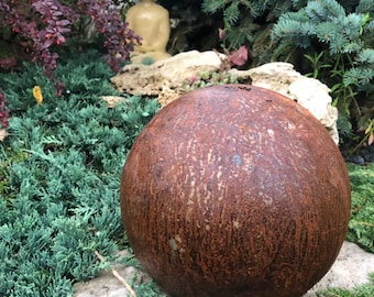 Rusty Metal Garden 8" Sphere, Heavy Duty Hollow Landscape Orb, Modern Yard Sculpture