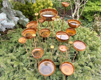Rusty Metal Garden Stakes, Rain Catcher Set of 20, Outdoor Sculpture