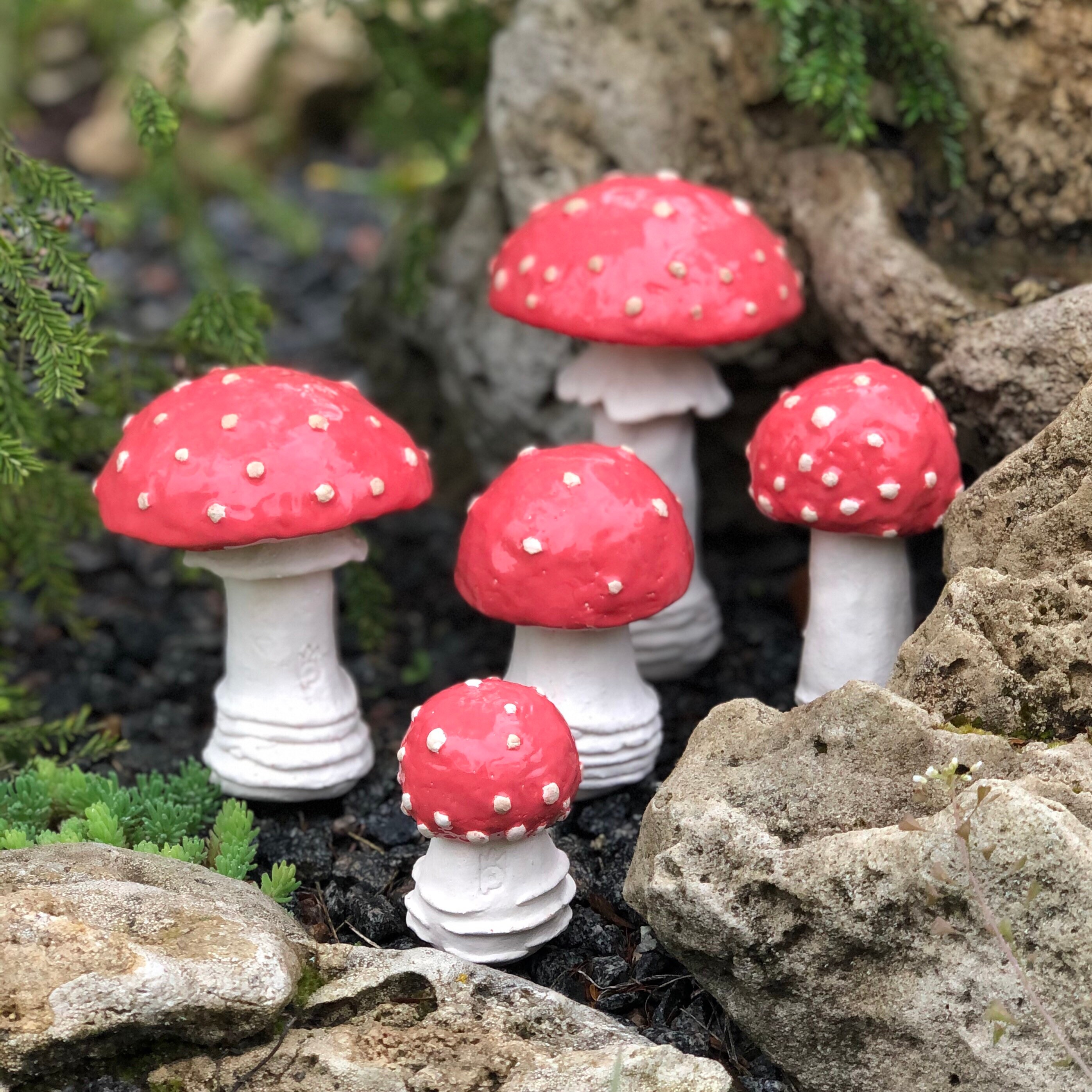 Ceramic mushrooms 5 ceramic mushrooms Garden art sculpture Etsy