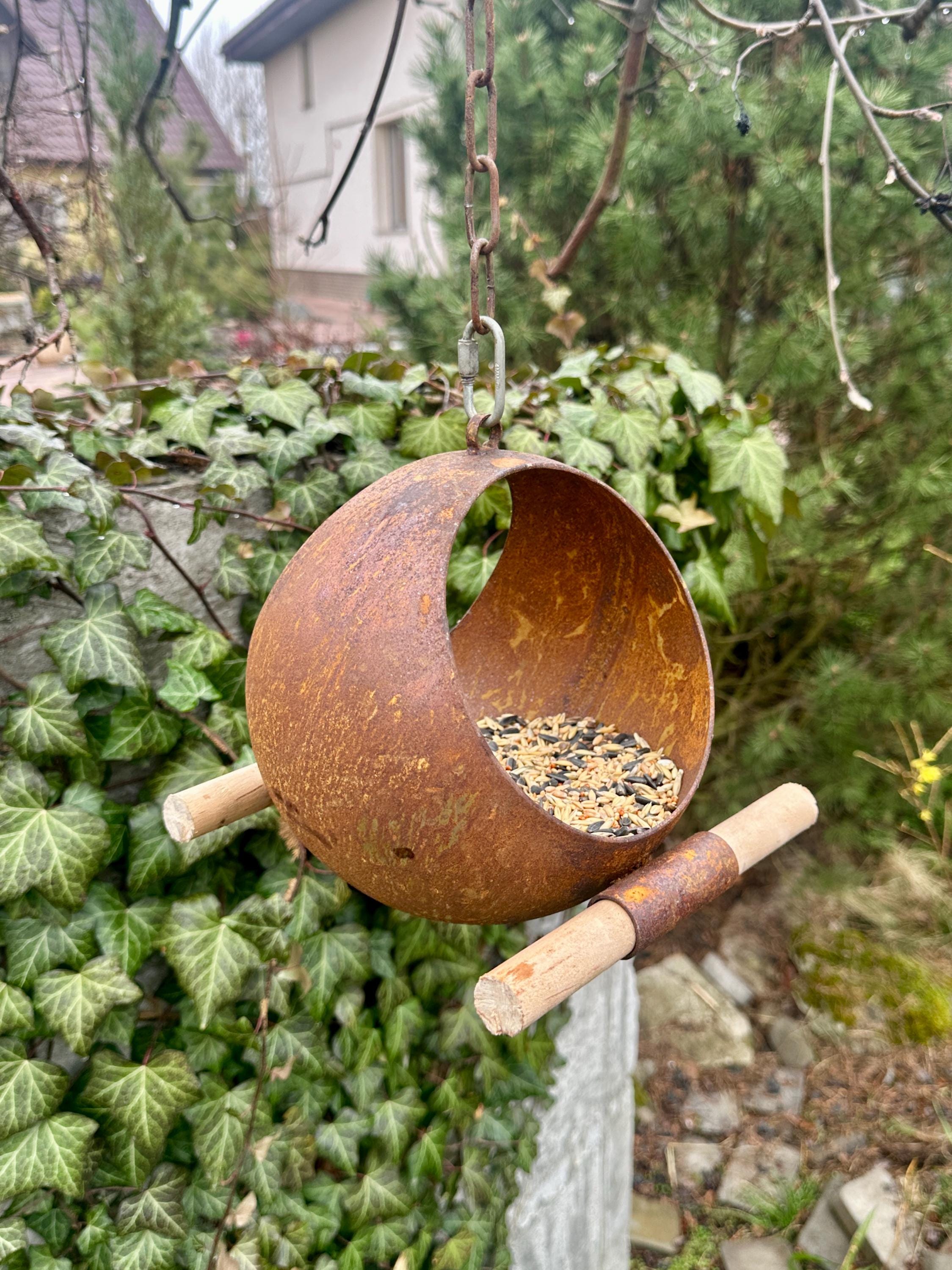 Rusty Bird Feeder, Modern Rusty Metal Bird Feeders, Bird Snack Bowl ...