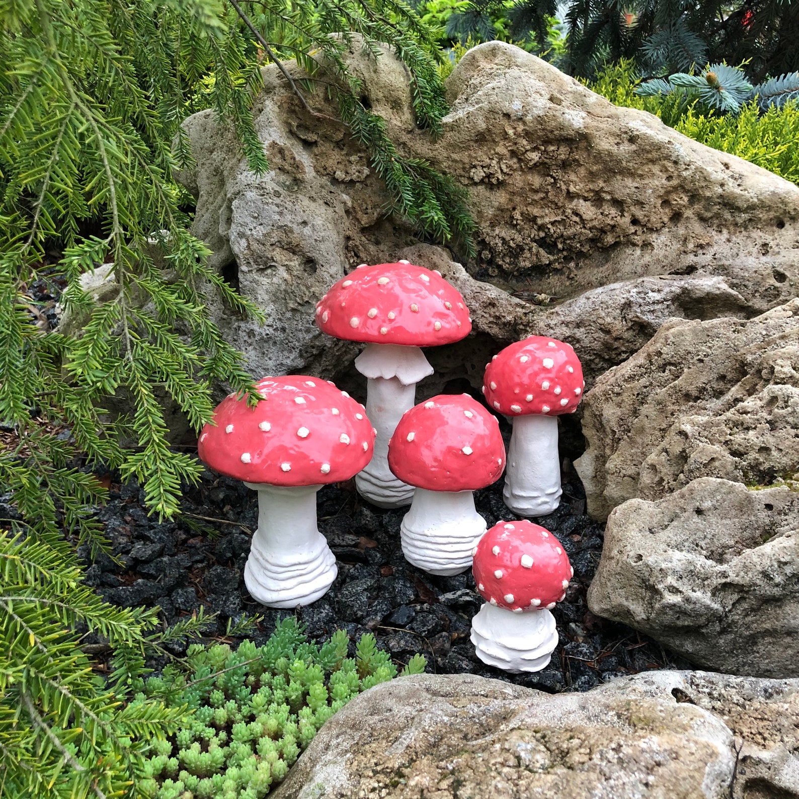 Ceramic mushrooms 5 ceramic mushrooms Garden art sculpture Etsy