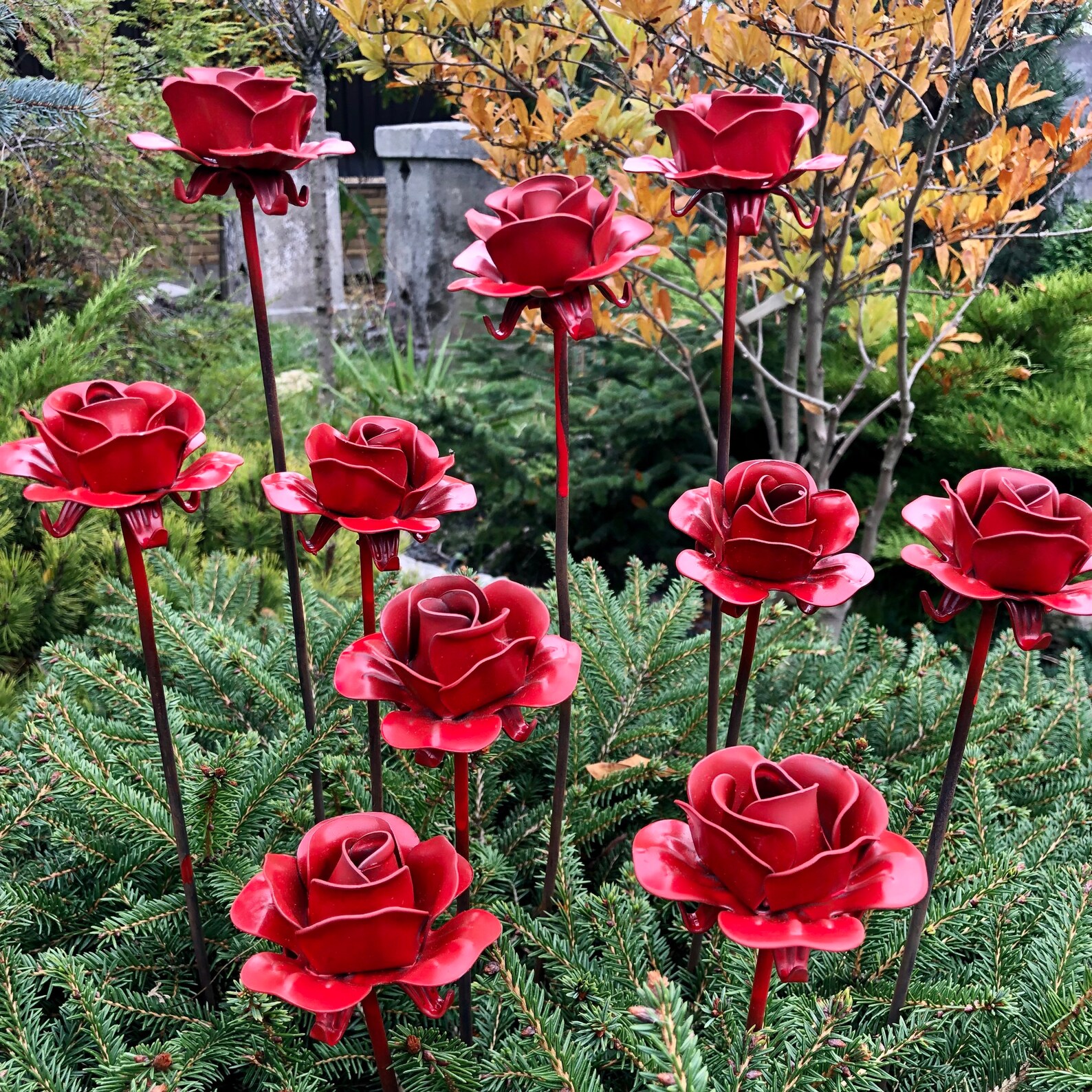 Metal Flowers Set of 10 10 Metal Flowers Garden Stakes Metal Etsy