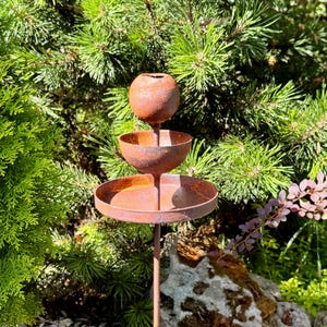 Raccoglitori di pioggia in metallo, abbeveratoio per insetti da giardino, mangiatoia per uccelli in metallo arrugginito da 10 cm