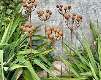 Set van 6 roestige metalen bloemstokken, grote tuindecoratie, rustieke tuinversiering