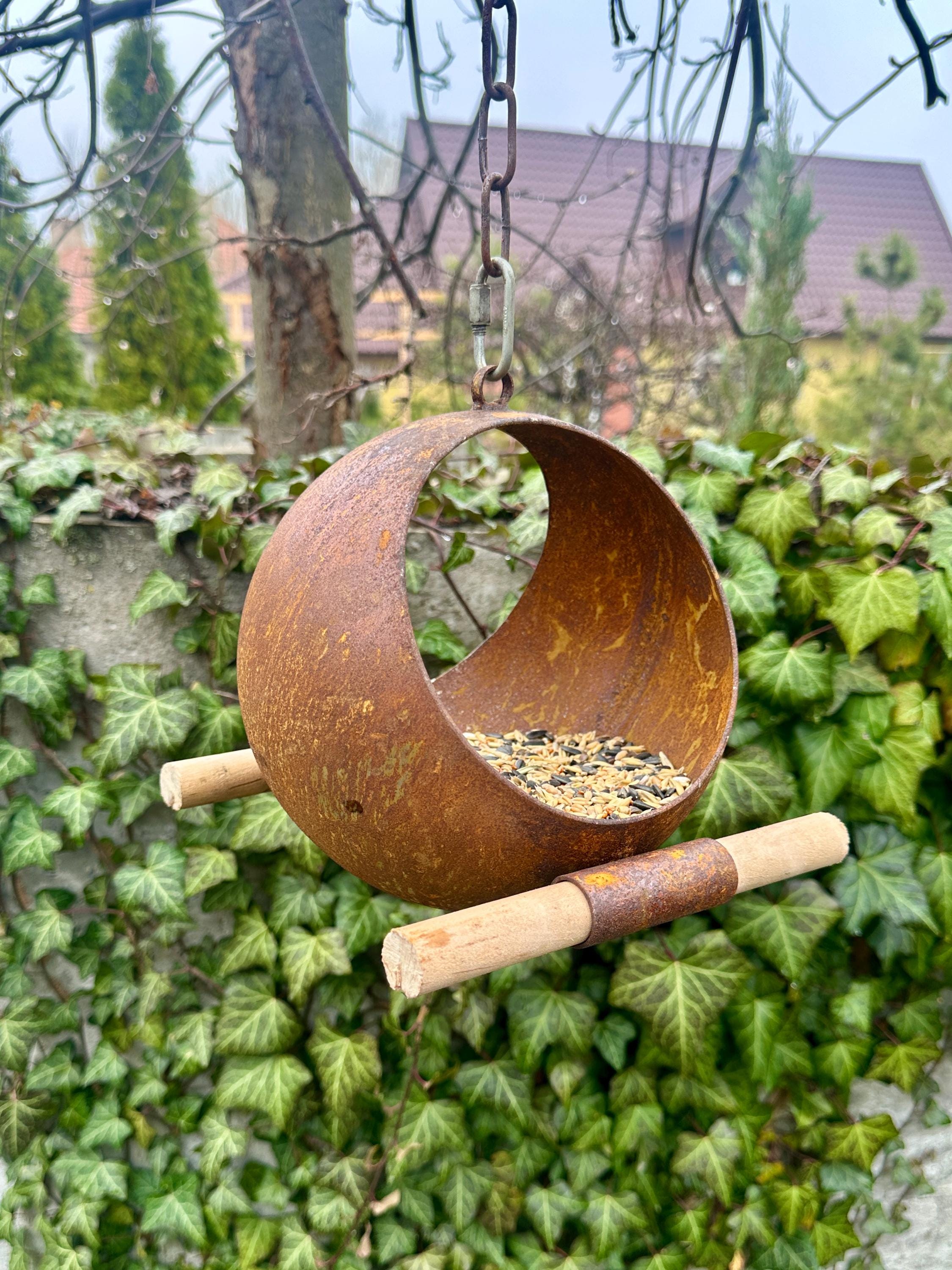 Rusty Bird Feeder, Modern Rusty Metal Bird Feeders, Bird Snack Bowl ...