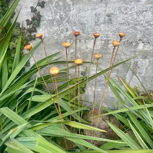 Winzige Metallblumengartendekoration, rostige Blumen 10er-Set, Metallgartendekor, Metallhofkunst, Metalldekor im Freien, rostiges Metallgartendekor