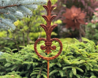 Estacas de jardín de metal oxidado, remate de jardín oxidado, decoración de jardín de metal, arte de jardín de metal, decoración de metal para exteriores, decoración de jardín de metal oxidado