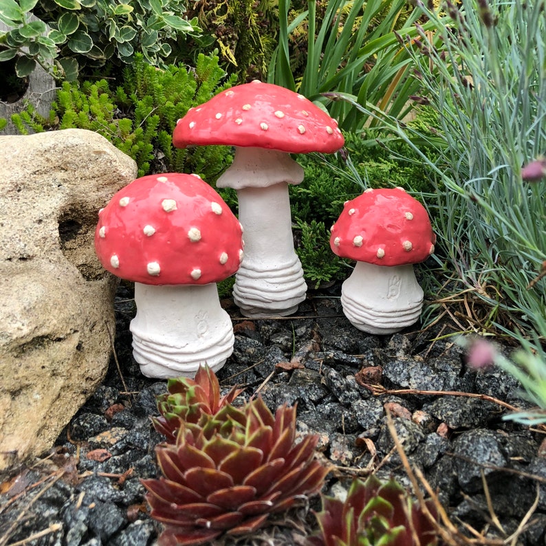 Keramik Pilze 3 Keramik Pilze Garten Kunst Skulptur Amanita Etsy.de