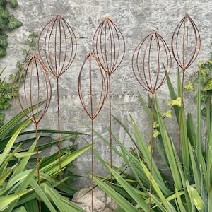 Rusty Finials Set of 6, Garden Stakes, Rustic Metal Ornaments, Outdoor Yard Decor, Metal Garden Accents, Weathered Sculpture Art