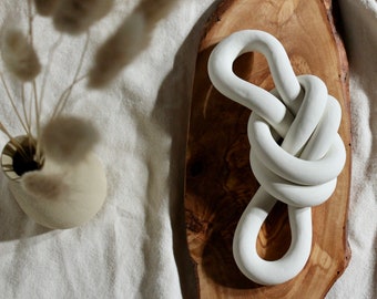 Double loop clay knot decor | Coffee table statement accent piece | Handmade minimalist shelf decor