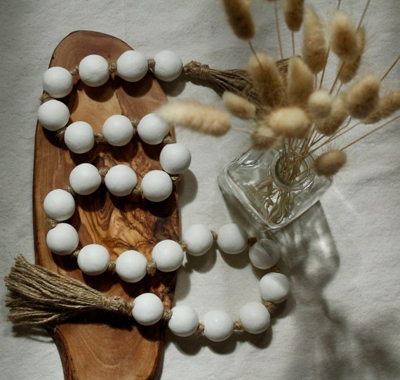 Handmade Garland with Multi-colored Clay beads + Natural White
