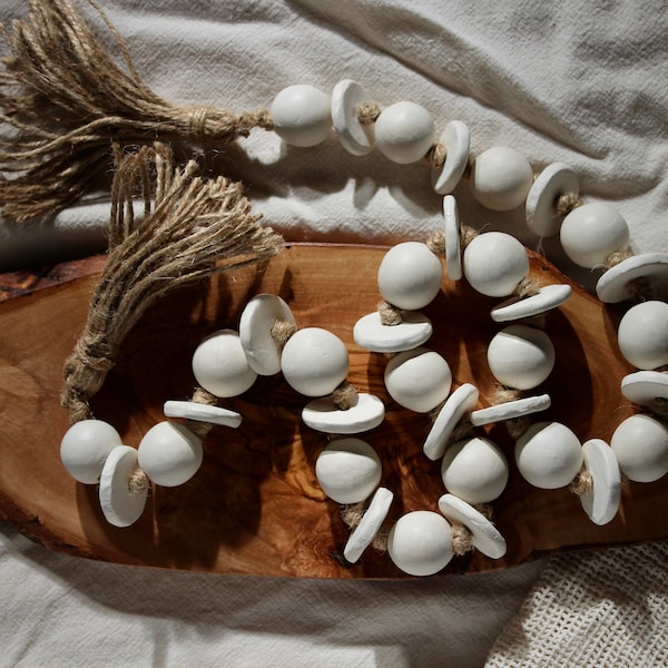 Handmade clay bead garland with jute tassels | Boho minimalist coffee table decor | Accent piece