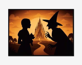 Dorothy vs Wicked Witch Silhouette with Emerald City Background