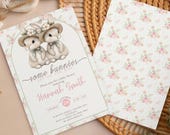 Twins Baby Shower Some Bunnies Are On The Way, Bunny Invite Girl, Floral Baby Invite, Editable Invite, Twin Baby Template, Boho, Printable