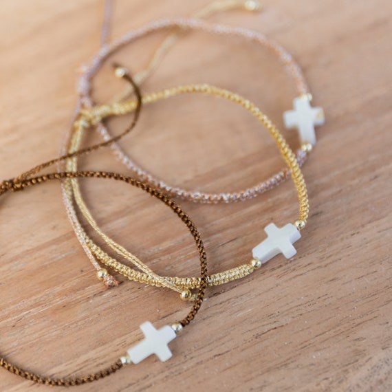 Mother of pearl Cross Bracelet and Iridescent Sliding Link Etsy
