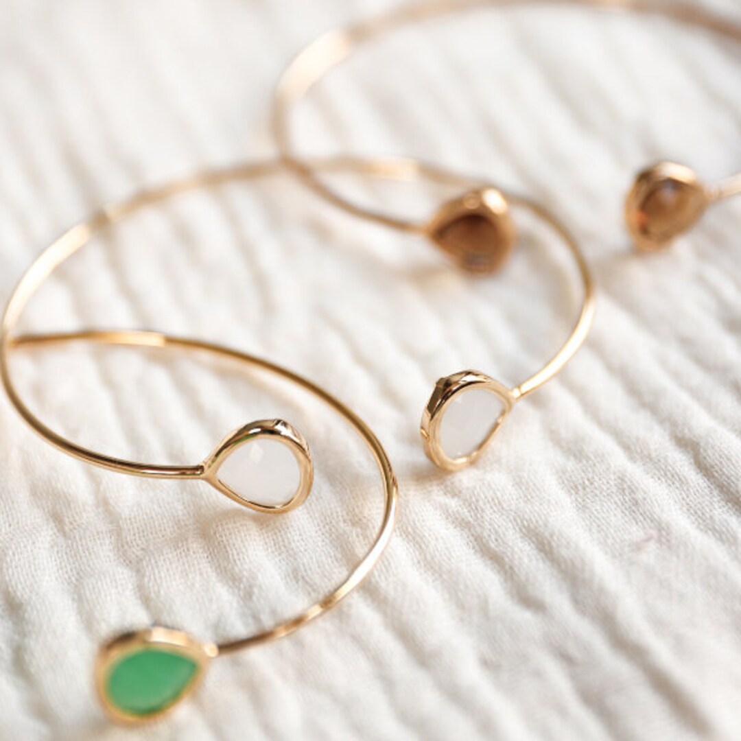 Open Bangle Double Stone Gold Plated Open Bangle Bracelet - Etsy
