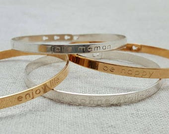 Silver ribbon ribbon bracelet or Gold Plated, with a message of choice adjustable size, 3 positions