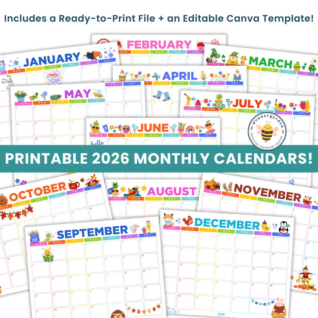 2026 Monthly Calendar – Editable Canva Template, Printable PDF (instant ...