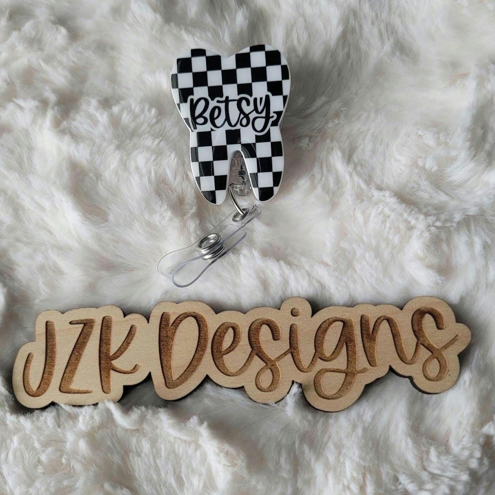 Tooth Badge Reel, Checkered Tooth Badge Reel, Dental Tooth Badge Reel ...