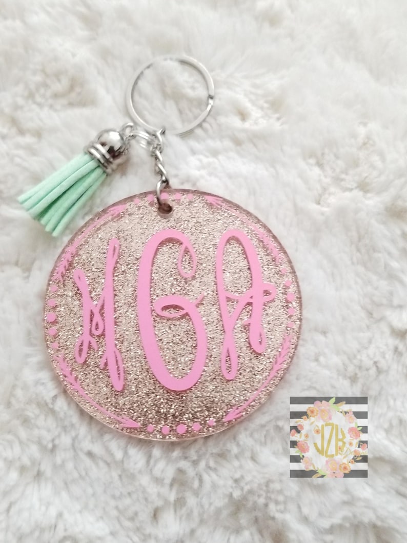 Glitter Monogram Keychain, Monogram Keychain, Monogram, Acrylic ...