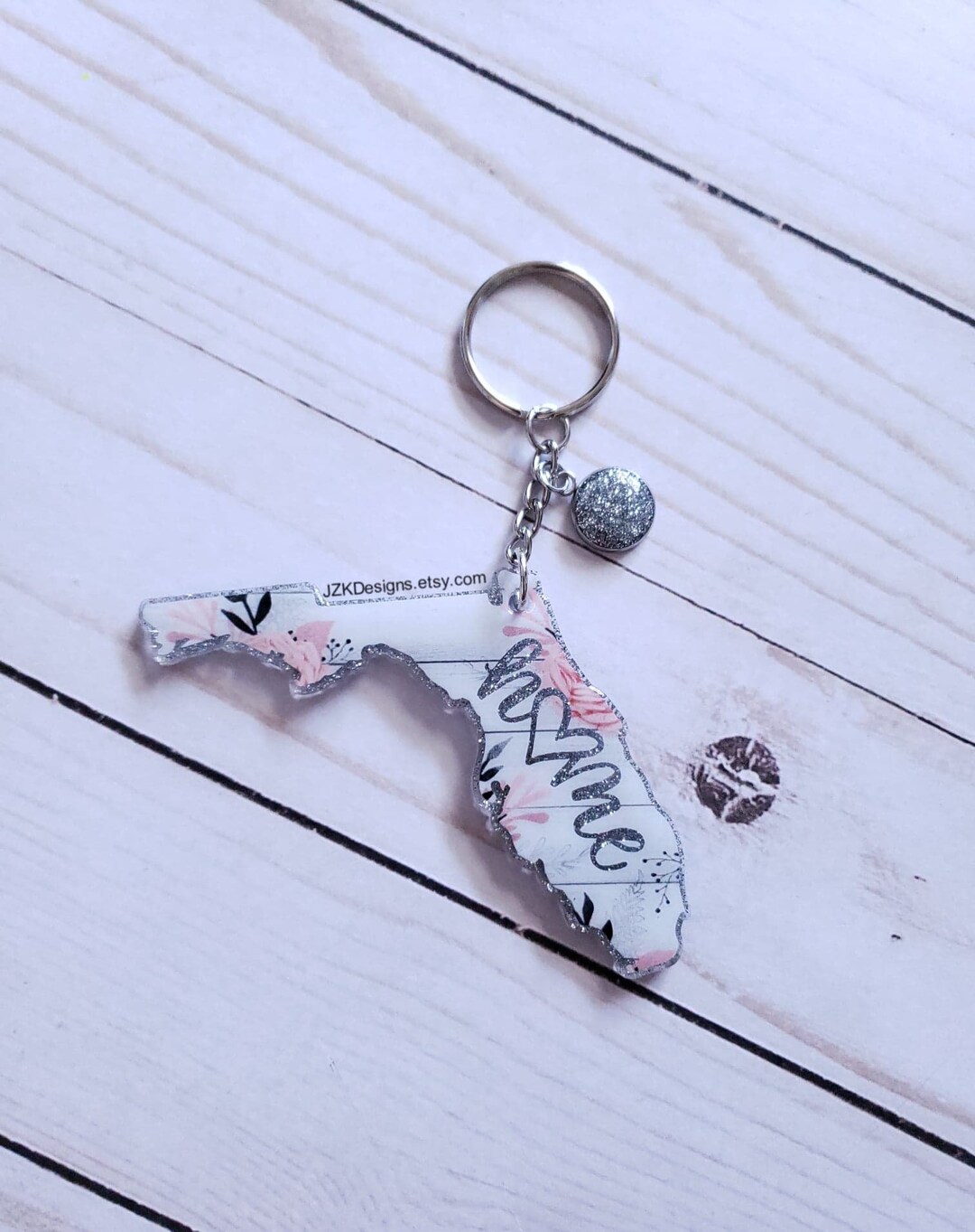 Florida Keychain, Floral Print Keychain, State Keychain, Home Keychain
