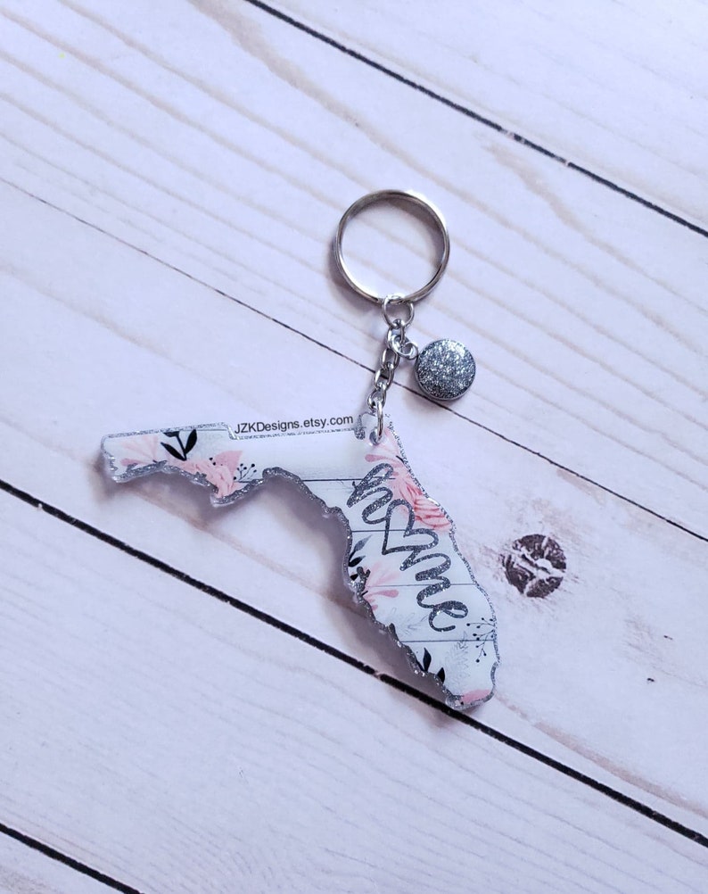 Florida keychain Floral print keychain State keychain Home Etsy