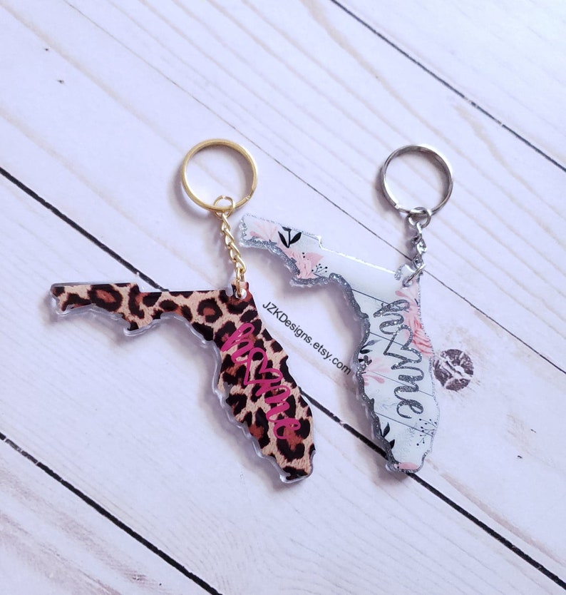 Florida keychain Floral print keychain State keychain Home Etsy