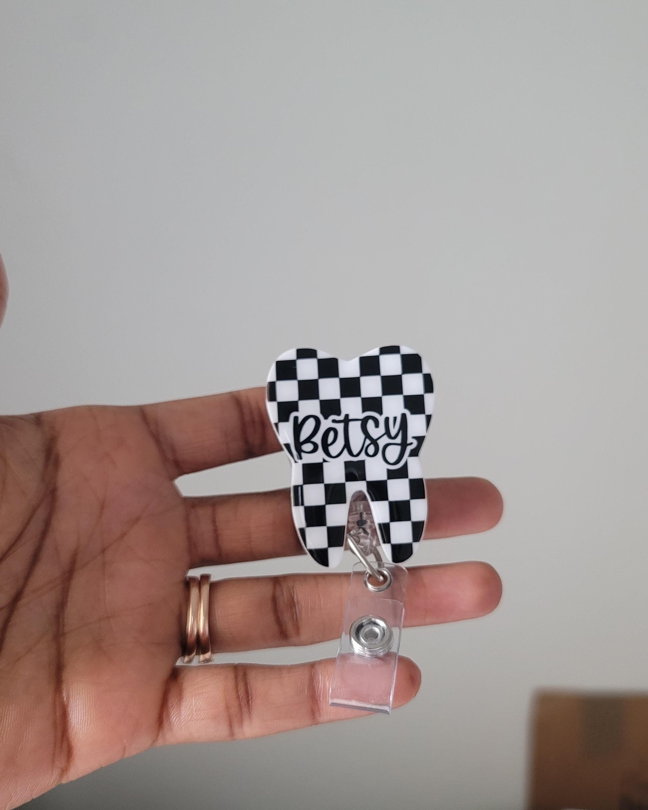 Tooth Badge Reel, Checkered Tooth Badge Reel, Dental Tooth Badge Reel ...