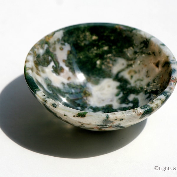 Moss Agate Bowl - Offering Bowl - Jewelry Holder - Green and White