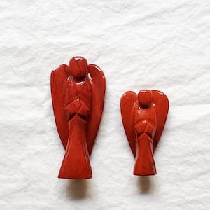 Red Jasper Guardian Angel Figurine - 2 and 3 Inch - Red - Stone Angels