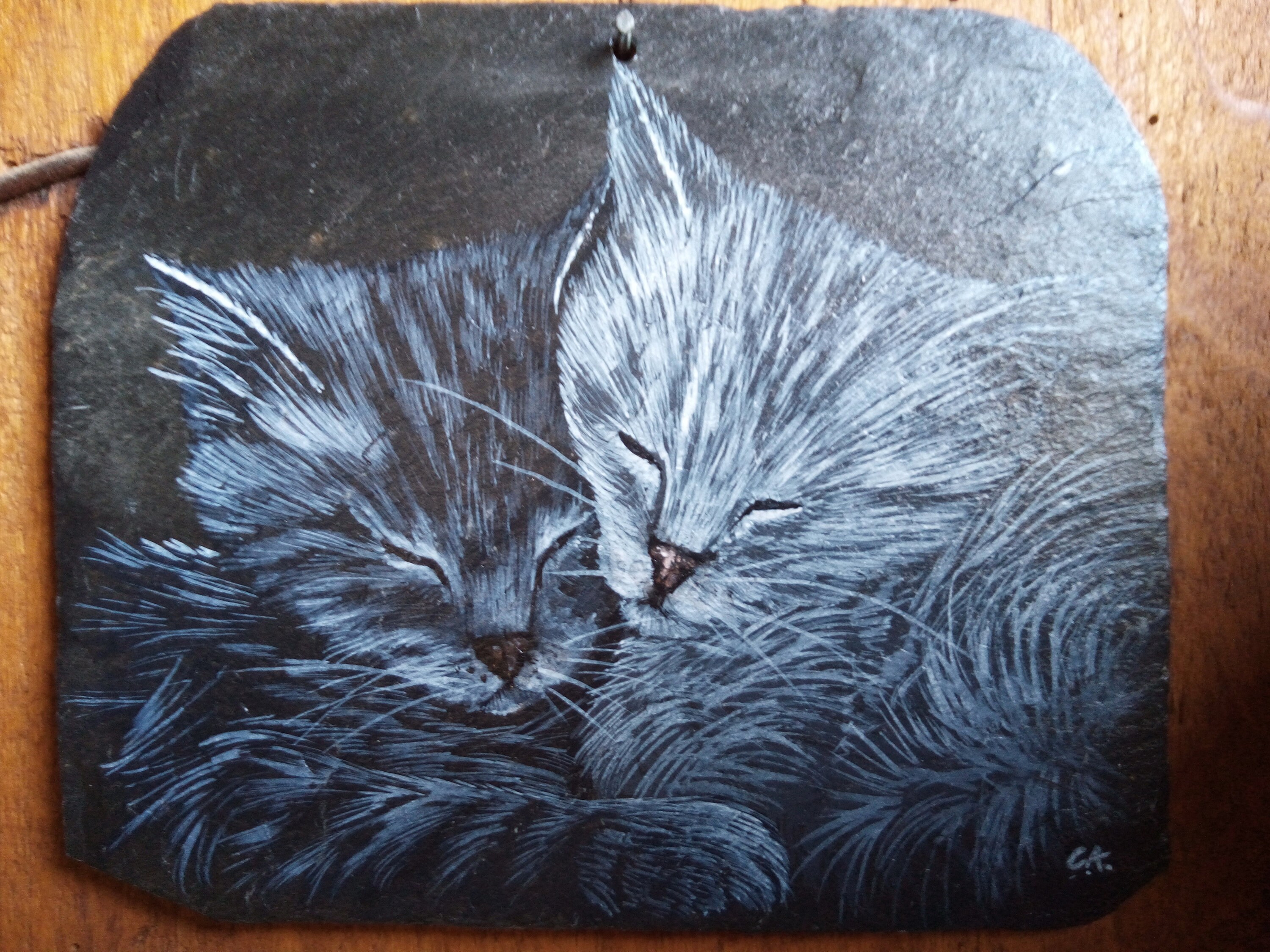  Cat  acrylic paint  on slate Etsy