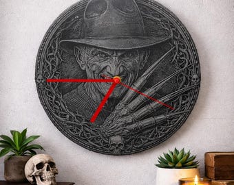 Slasher Horror Wall Clock | Laser Engraved Gothic Slate Decor