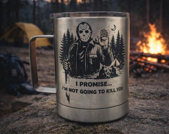 Horror Camping Mug, 3 unique designs, Stainless Steel Campfire Coffee Tumbler (10oz)