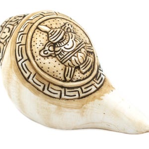 Carved Ashtamangala Conch Shell (Treasure Vase) - Handmade in Nepal - Buddhist Ceremonial Decor for Meditation