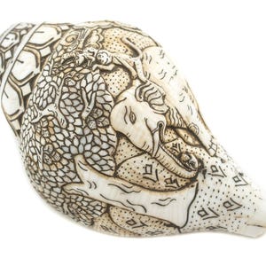 Jumbo Carved Conch Shell (Elephant) - Handmade in Nepal - Buddhist Ceremonial Decor for Meditation