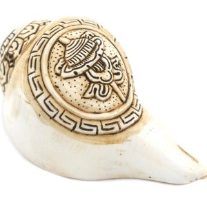 Carved Ashtamangala Conch Shell (Parasol) - Handmade in Nepal - Buddhist Ceremonial Decor for Meditation