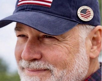 United States Veteran Enamel Pin | American Flag Hat Accessory (1 1/2" Diameter)