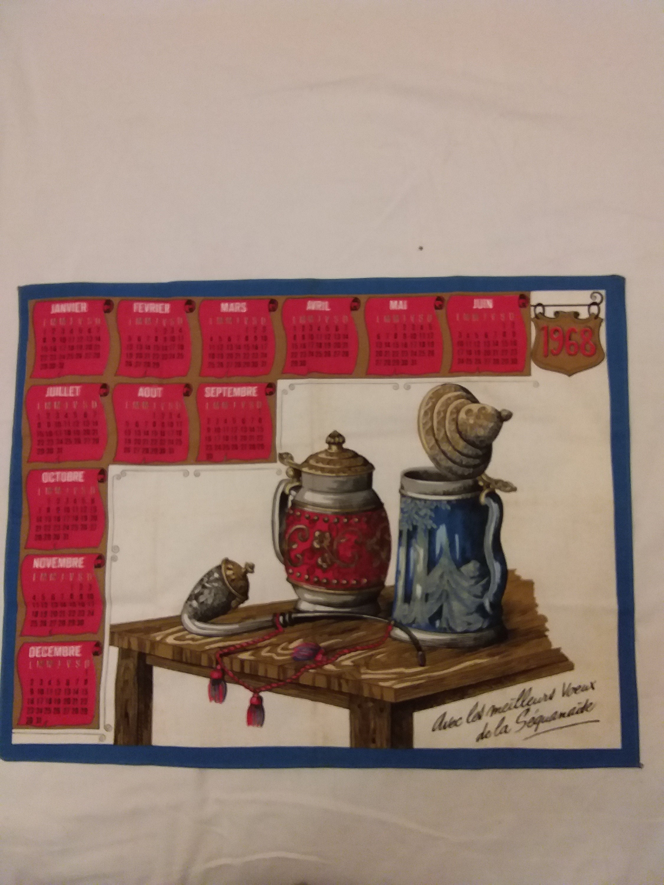 Torchon Vintage Calendrier 1968