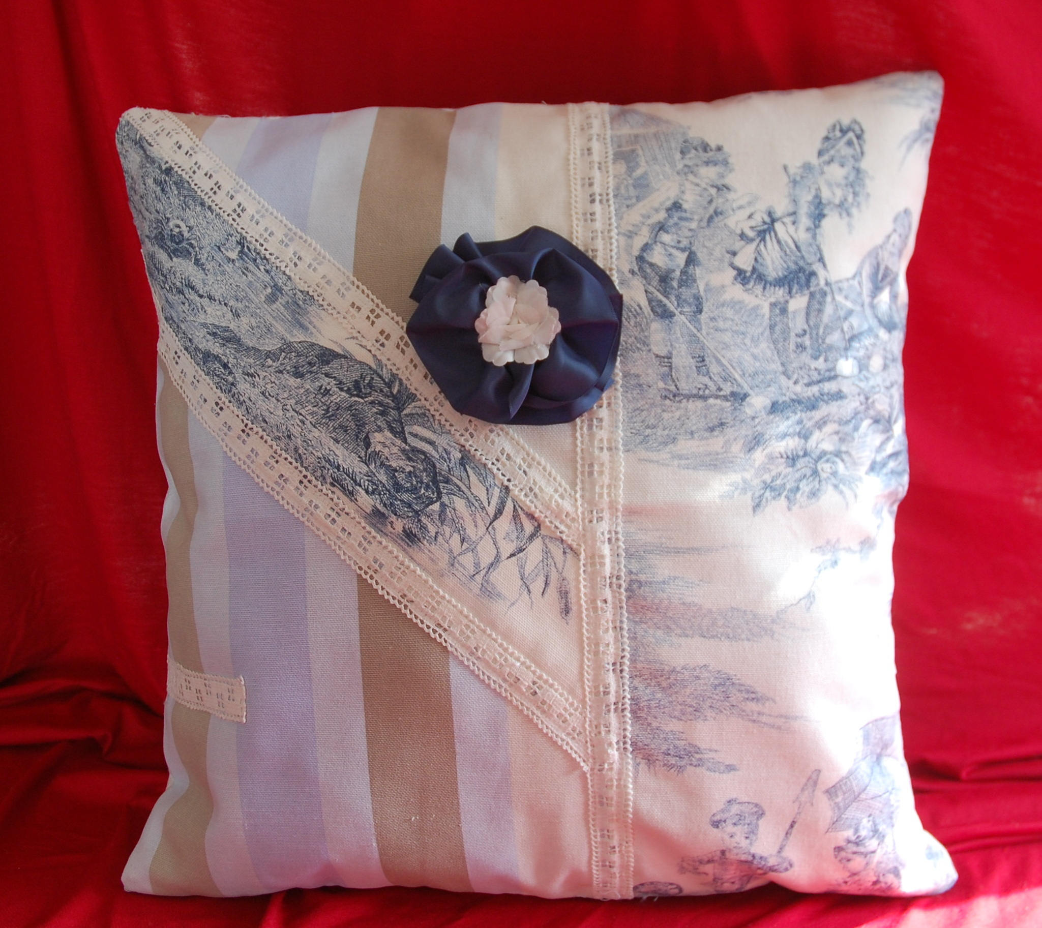 Housse de Coussin 40 /40 en Toile de Jouy