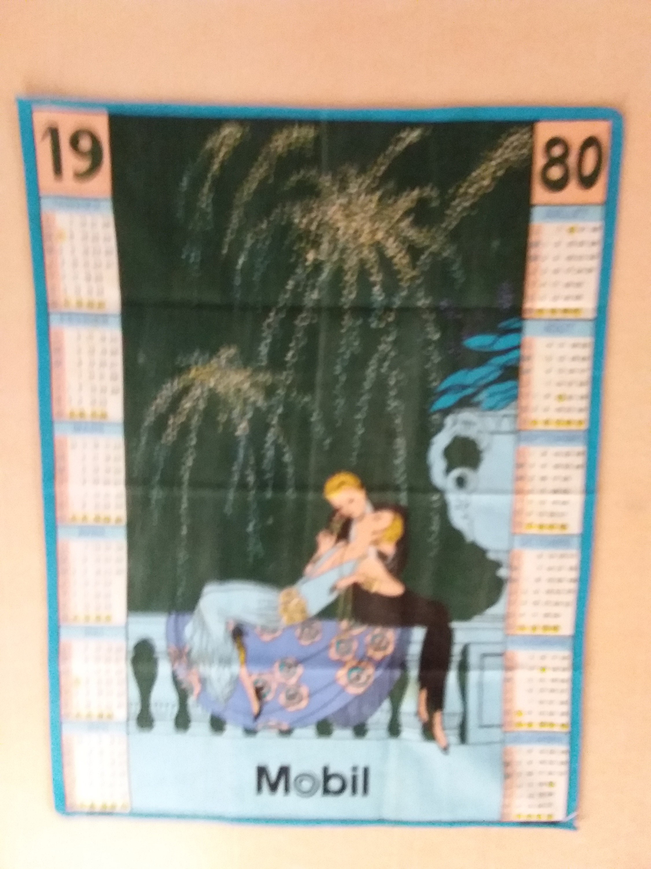 Torchon Vintage Calendrier 1980 Mobil