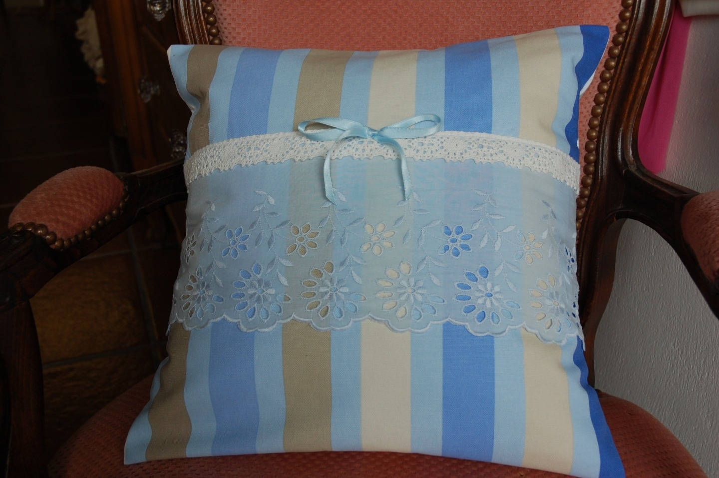Housse de Coussin Bleu Rayé 40/40