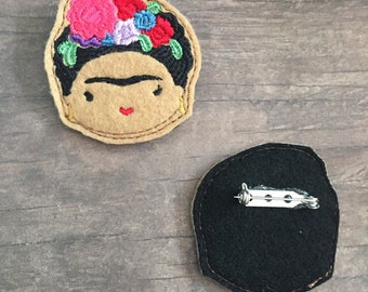 Frida Felt Embroidered Brooch Pin