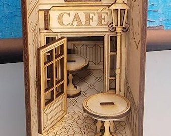 Cafe Book Nook Shelf Insert- DIY Cafe Book Nook Kit - Book Shelf Diorama - Book End