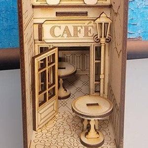 Cafe Book Nook Shelf Insert- DIY Cafe Book Nook Kit - Book Shelf Diorama - Book End