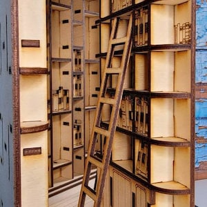 Library Book Nook Shelf Insert- DIY Book Nook Kit - Diorama - Home Decor - Book End
