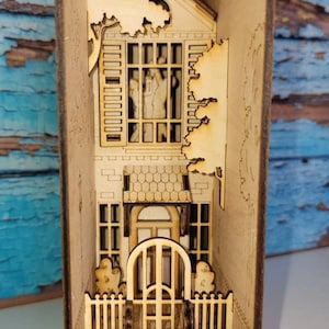 House Book Nook - Bookend - Book Shelf Insert - Diorama - DIY Booknook