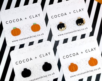 Halloween Autumn Pumpkin Earrings, Single pair of studs in black or burnt orange/ terracotta