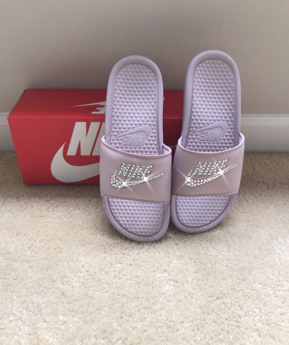 particle rose nike slides