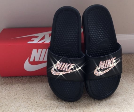 nike slides black and rose gold